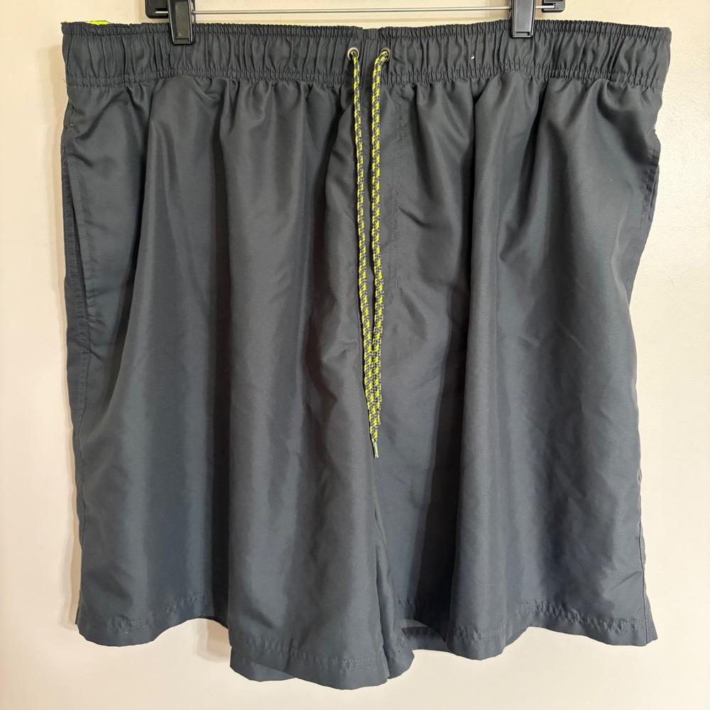 Ocean Pacific Mens Swim Trunks 3XL Dark Gray Neon Yellow‎ Mesh Lined OM16321YB